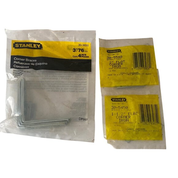 Stanley Corner Braces & Flat Corner Iron Set 3"/76mm Zinc-Plated Steel 12 Pieces - Picture 1 of 7